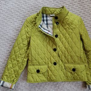 Burberry England Cropped Quilted Green Jacket, Women's Small, EUC